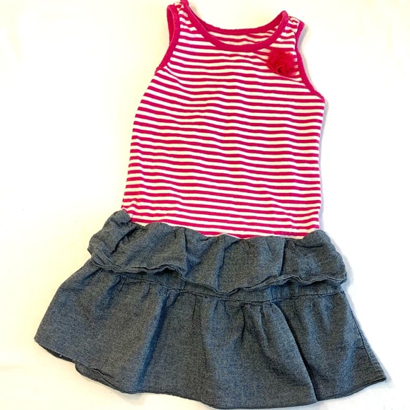 The Children’s Place pink & white tank dress w/ ruffle denim bottom size 3T - Picture 1 of 4